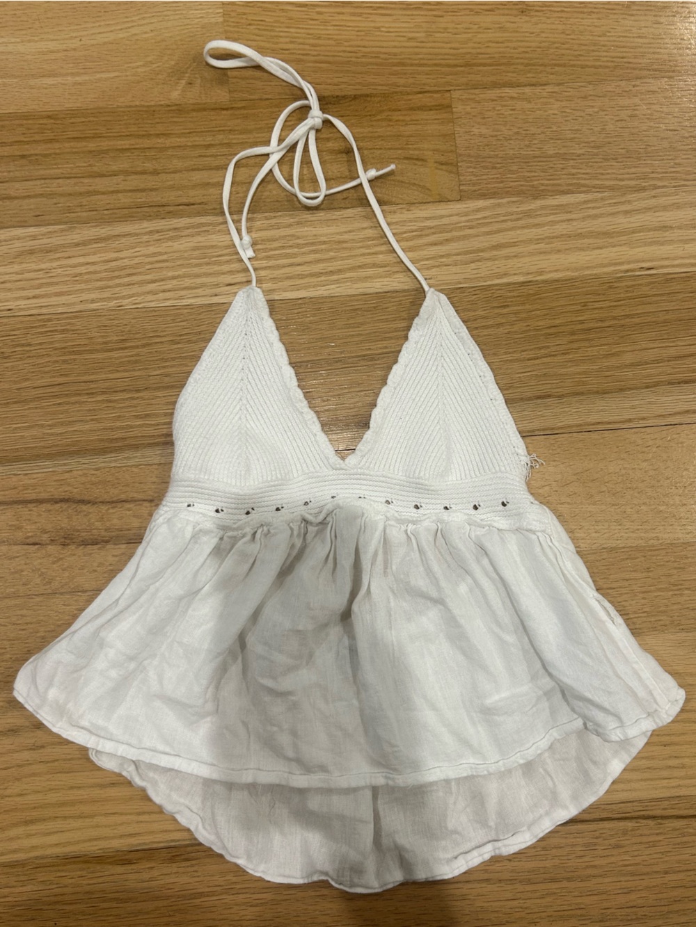 Subdued white flowy halter top